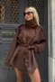 Zr Model Suede Leather Jacket with Epaulet Detail and Mock Neck Belts - 5