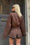 Zr Model Suede Leather Jacket with Epaulet Detail and Mock Neck Belts - 6