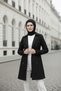 Black Flexible Cotton Gabardine Short (80cm) Unlined Women's Hijab Trench Coat 1120-Tes - 3