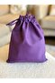 Purple Linen Cloth Pouch - Drawstring Bag Organizer - Makeup Bag -20X25 - 3