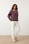 Burgundy Striped Buttoned Polo Neck Women's Knitwear Sweater, Women's Sweater Fmoda2280 - 3