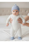 Hand Knitted Blue Beanie & Booties Set with Ribbon for Newborn Baby - 2