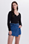 Women's Slim Fit Slim Fit Cotton V-Neck Black Blouse - 2