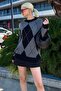 Black Diamond Pattern Women's Knitwear Sweater Mg2190 - 6