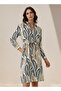 Printed Knee Length Shirt Belted Dress