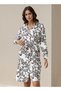 Knee Length Shirt Belted Dress with Floral Print