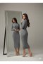 Women's Gray Ribbed Knit Corded Fabric Fabric Mock Neck Pencil Model Dress Height 135 Cm1 - 4