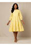 Embroidered Tiered Women Dress with Mandarin Collar Cotton