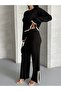 Crew Neck Crop Sweater Slit Trousers Knitwear Bottom-Top Set