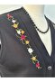 Steel Mesh 5 Button Colorful Floral Embroidered Mother's Vest Black - 4