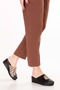 Women's Genuine Leather Wedge Heel Leopard Detailed Sabo Slippers Özl.81 Beige Leopard - 2