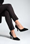Women's Stiletto Pointed Toe Wood Patterned Heel Classic Heeled Shoes Zonar Black Suede - 2