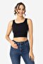Women's Cotton Camisole Crew Neck Thick Strap Crop White Black 2 Pack - 2