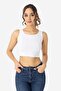 Women's Cotton Ribbed Halter Neckline Thick Strap Crop White - 3