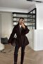 Women's Belted Brown Araboy Sleeve Epaulettes Shawl Collar Trench Coat - 3