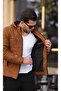 Men's Tan Slim Fit Hooded Suede Coat - 6