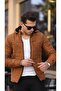 Men's Tan Slim Fit Hooded Suede Coat - 4
