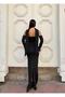 Scuba stretch fabric embroidered scarf detail fish tail evening dress 583340 black - 4