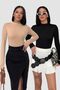 Women's 2-Piece Long Sleeve Body Black, Beige Half Turtleneck Body Cotton Bodysuit 2Pcs
