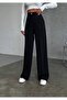 Women's Black High Waist Metal Button Detailed Palazzo Trousers