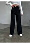 Women's Black High Waist Metal Button Detailed Palazzo Trousers - 2