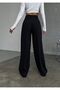 Women's Black High Waist Metal Button Detailed Palazzo Trousers - 4