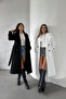 Ecru Belted New Season Lined Premium Quality Comfortable Fit Women's Cashmere Coat - 5