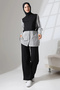 Black Seasonal Combed Cotton - Sports and Comfortable Double Tunic and Pants Hijab Set - 3