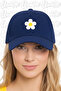 Daisy Embroidered Hat – Navy Blue 100% Cotton Gabardine Unisex Model