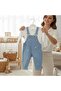 Colorful Floral Embroidered Denim-Look Knitted Fabric Transitional 2-Piece Salopette Set - 5