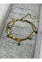 Steel Gold Color Blue Beaded Bracelet - 4