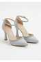 Silver High Heeled Stone Evening Dress Shoes - 3