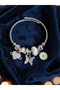 Modern Steel Stylish Women's Charm Bracelet White Butterfly Heart and Daisy - 2