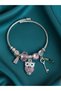 Modern Steel Stylish Women's Charm Bracelet Owl and Key - 2