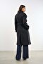 Black Oversized Midi Length Lined Lace-Up Cashmere Coat Mlb094 - 5