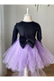 Black Velvet Glitter Tulle Skirt Long Sleeve Ribbon Decorated Girls' Dress Kuromi Christmas Dress - 3