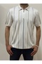 Men's Zippered Polo Neck Striped Knitwear T-Shirt - 3