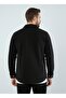Men's Slim Fit Button-Down Collar Double Pocket Plain Black Fleece Shirt - 5