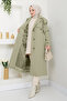 Lined Mint Green Trench Coat with Epaulettes on the Shoulders - 2