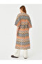 Zigzag Patterned Long Kimono with Belt - 4