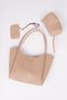 Beige Cream Faux Leather Wallet and Makeup Bag Women's Hand and Shoulder Bag (25X38X15 cm) - 3