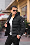 Men's Black Slim Fit Hooded Stand Collar Puffer Jacket & Coat