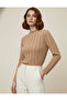 Women's Textured Stretchy Knitted Ruffle Fabric Turtleneck Blouse