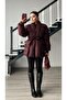 Burgundy Double-Breasted Belted Puffer Jacket - 2