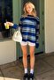 Navy Blue Crew Neck Striped Women's Sweater Mg2599 - 5