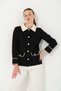 Hatunatila Crochet Shirt Collar Pocket Detail Look Cashmere Jacket 7859 Black - 8