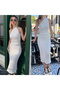 Women's White High Waist Slit Elastic Waist Seersucker Textured Bodycon Midi Pencil Skirt