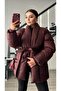 Burgundy Double-Breasted Belted Puffer Jacket - 4