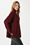 Women's Wonder Soft Mock Neck Claret Red Slit Oversized Knitwear Sweater - 2