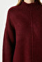 Women's Wonder Soft Mock Neck Claret Red Slit Oversized Knitwear Sweater - 5